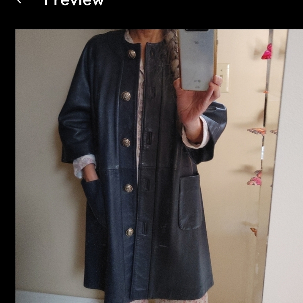 Early 60s Slate Blue Leather Coat Size 6